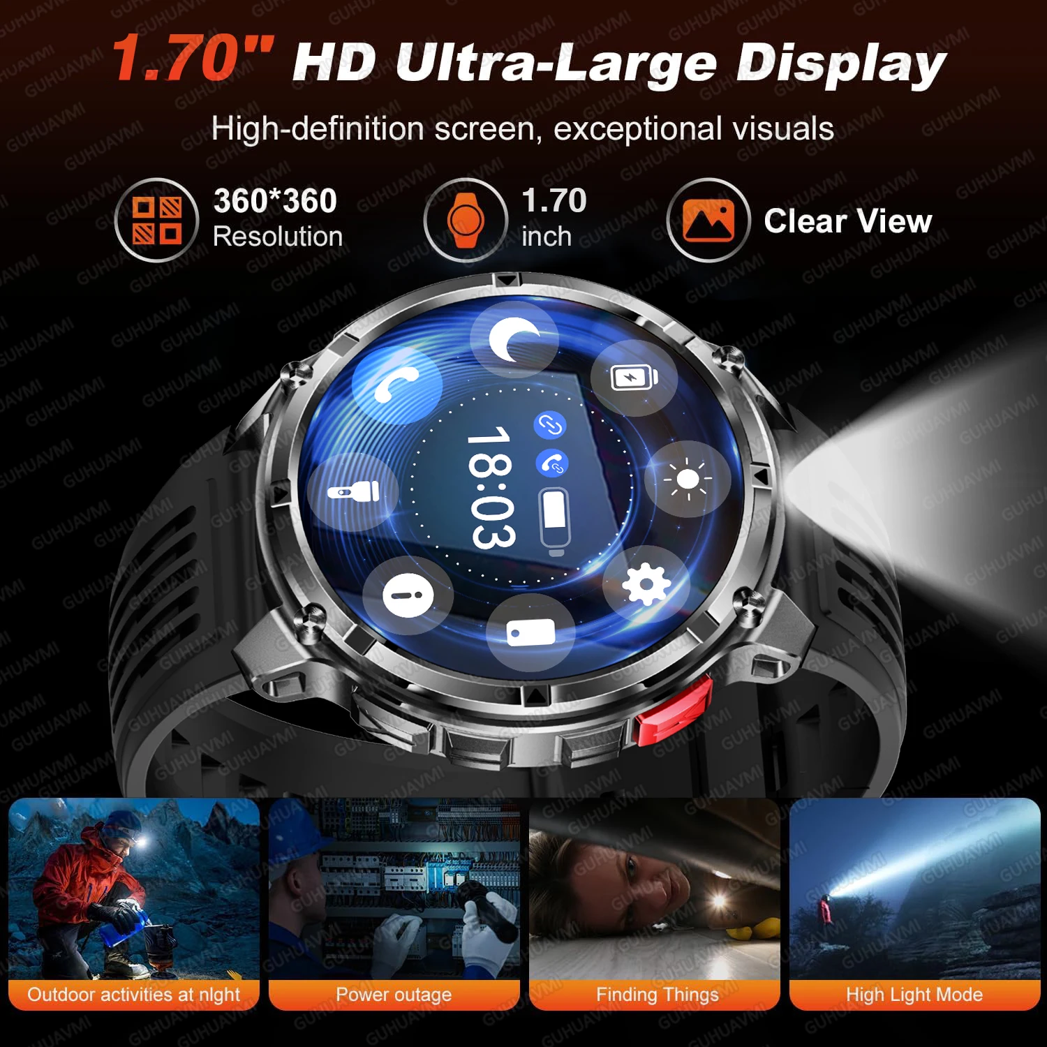 Men New 1100mAh Battery Watch Swim Waterproof Smartwatch US Certification Military Rugged Clock GPS Compass Sport Smart Watches