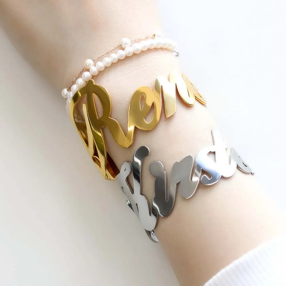 

LeeChee Exaggerated Hip Hop Customized Name Bracelet Stainless Steel 18K Gold Plated Jewelry Party Gift