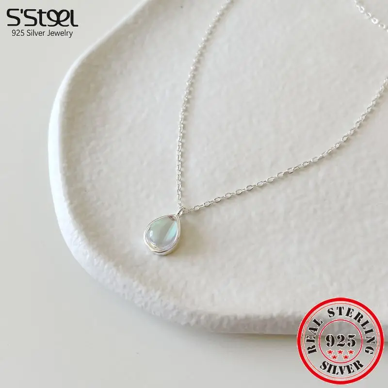 

S'STEEL 925 Sterling Silver Dainty Necklace For Women Water Drop Design Pendant Necklaces Accessories Western Luxury Jewelry