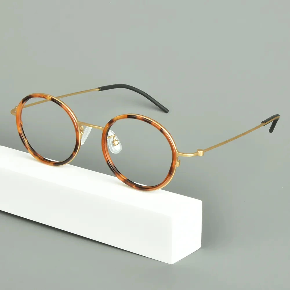 Reines Titan Runde Brille Rahmen Männer Frauen Schraubenlose Ultraleichte Brillen Brillen Brillen Gummi Ring Gafas – Detail 2