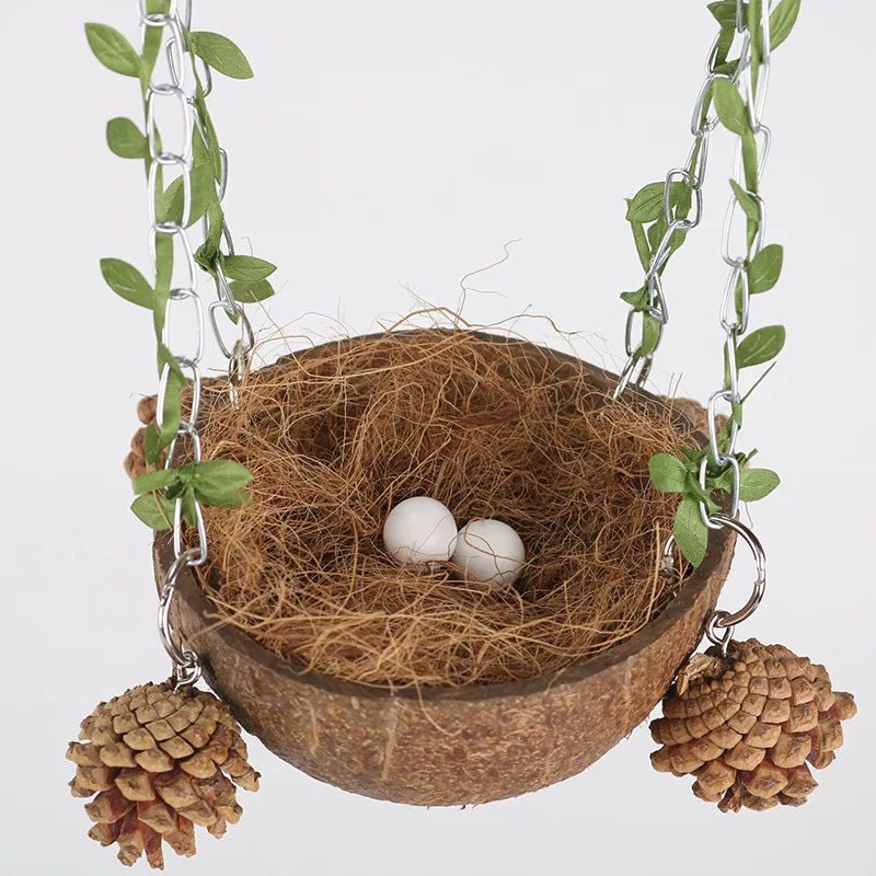 Bird House Bird Toys Bird Sleeping Bed Coconut Bird Nest Hanging Bird House For Cage Swing Toy With Chewing Toy Parrots Hanging Bed Breeding Nesting