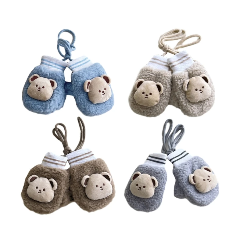 

Warm Children Bear Neck Hanging Mittens Soft and Thick Knitted Gloves with Plush