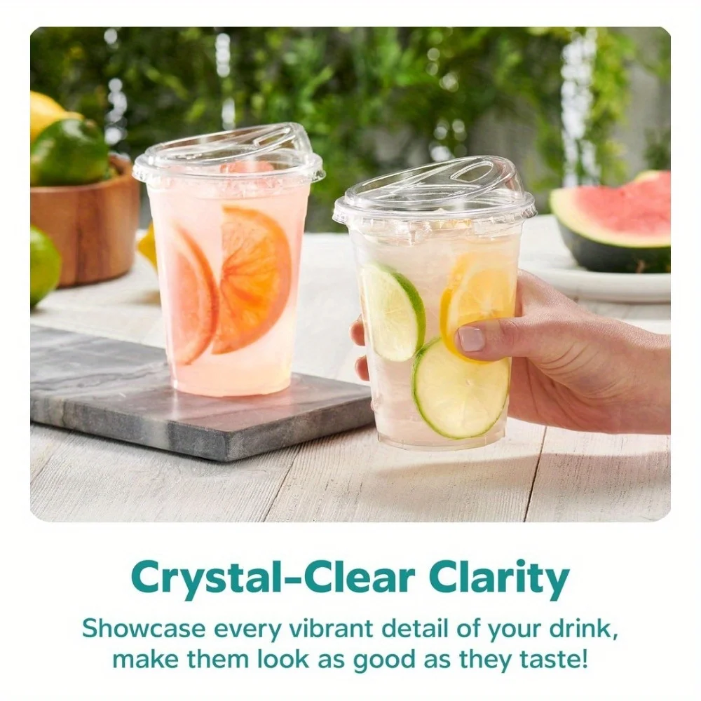 16oz – 50 Sets of Clear Plastic Cups with Lids – Disposable Cold Drink Cups for Coffee,... - SKU PCL12678 - UGI Packaging