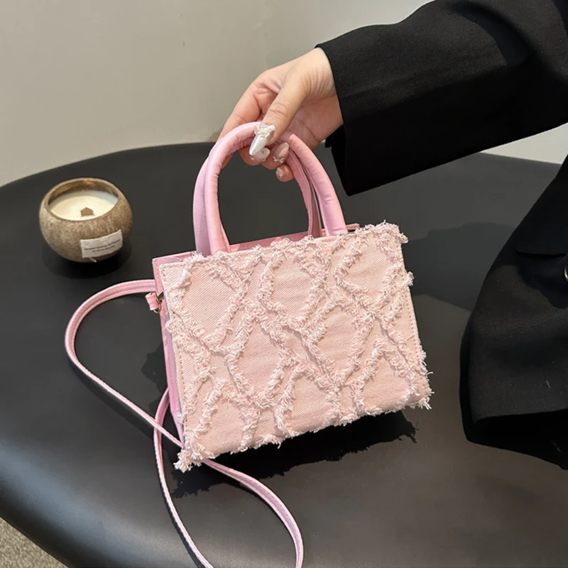 Women's Small Square Bag Diamond Shaped Pattern Raw Edge Shoulder Bag Fashion Trend Crossbody Bag Female Handbag