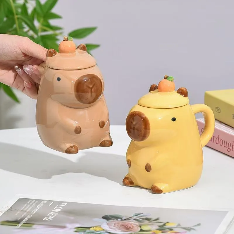 Cute Large Capacity Capybara Ceramic Mug Coffee Cup for Office Home Use Kawaii Water Cup Drinking Gift for Christmas Birthday