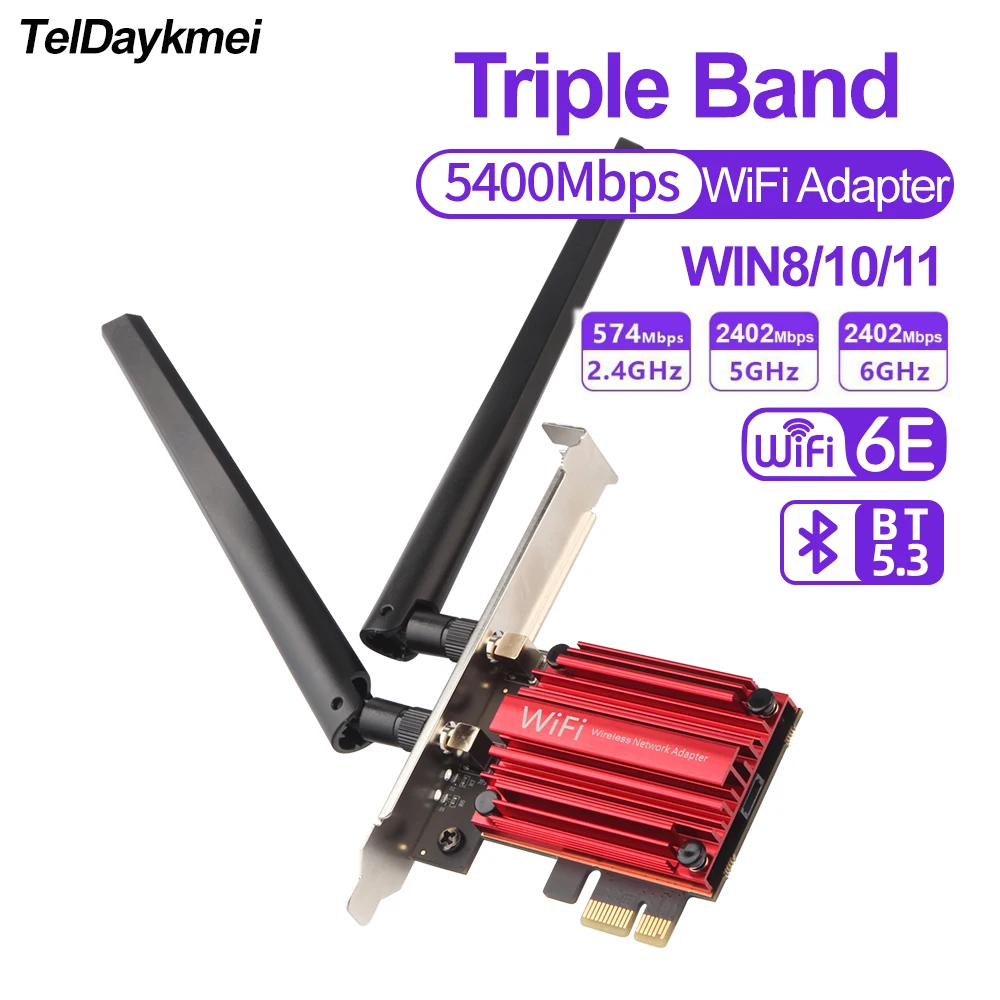 5400Mbps 트라이 밴드 WiFi 6E RTL8852CE PCI-E 네트워크 카드 BT5.3 2.4G/5G/6Ghz 무선 WiFi 수신기 어댑터 노트북용 Win10/11