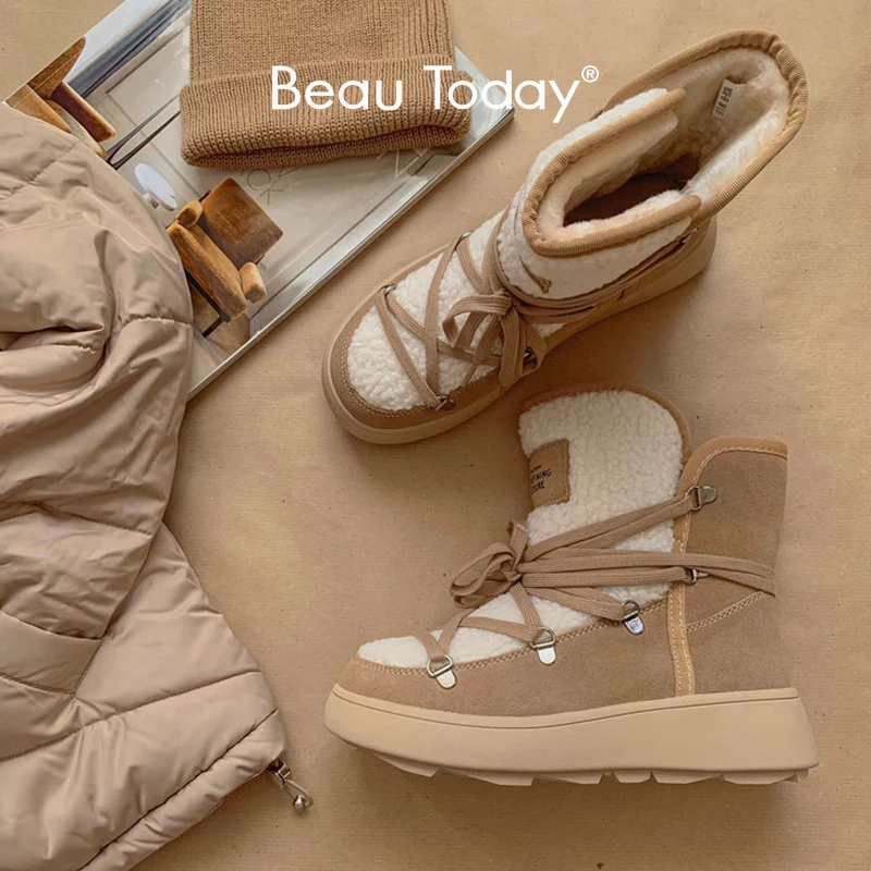BEAU TODAY Womens Winter Snow Boots, Fur Lined Ankle Booties For Women-459947