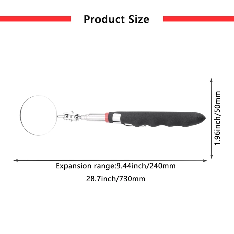 AA86 2-Pack Round 2-Inch Telescoping Inspection Mirror,Extends Up To 24.5 Inches,Black
