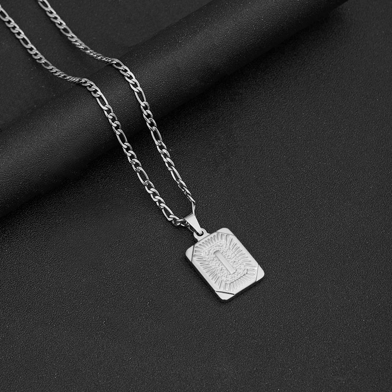 Initiale Lettre Pendentif Collier En Acier Inoxydable Argent Document Cubain JOA-Z Alphabet Nom Bijoux Pour Hommes Femmes Cadeau