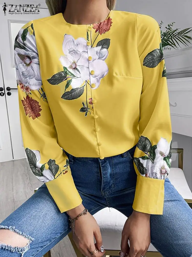 

2023 ZANZEA Female Casual Buttons Up Blusas Bohemian Floral Printed Blouse Autumn Elegant Party Tops Long Sleeve OL Work Shirt