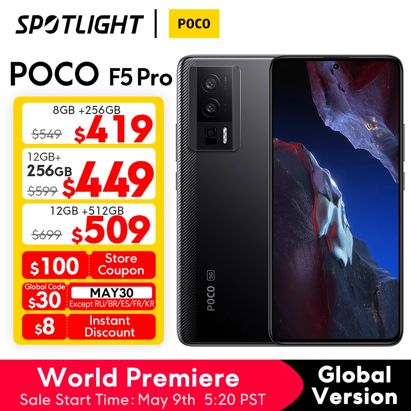【World Premiere】POCO F5 Pro Global Version 256GB/512GB NFC Snapdragon 8+ Gen 1 WQHD+ 120Hz AMOLED 67W wired/30W wireless 64MP 5G - Топ техники и электроники