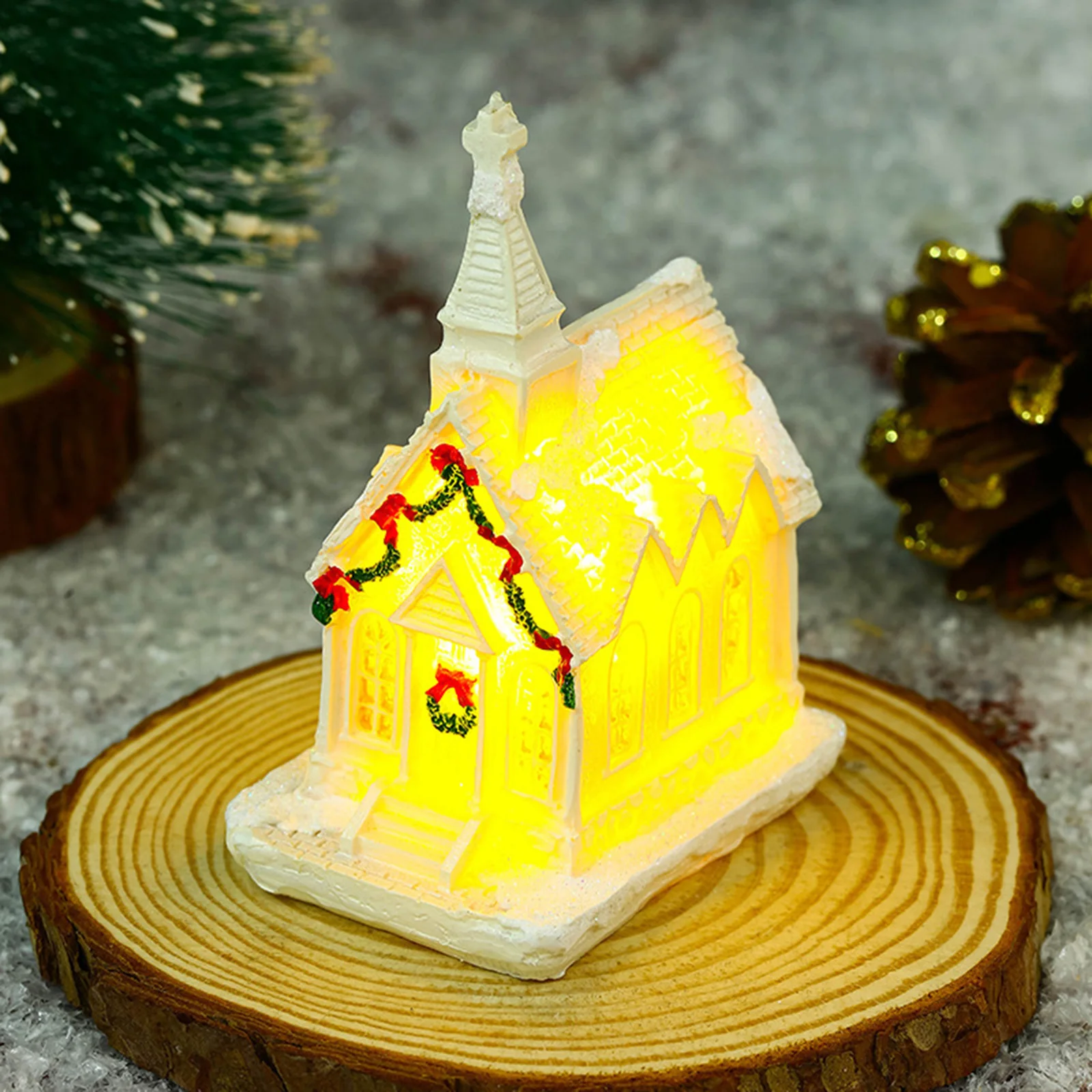 Christmas LED Light House Luminous Wooden Cabin Ornament Snow Scene Village Christmas Decoration For Home New Year