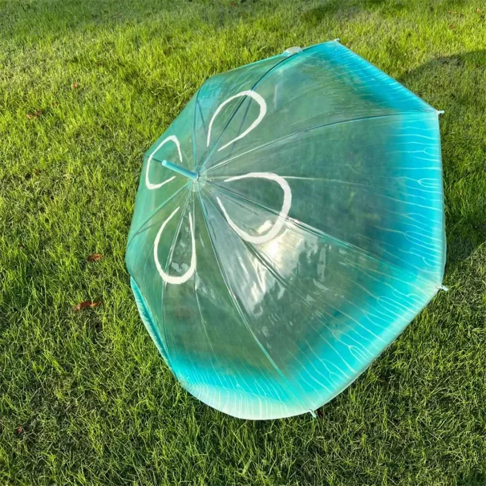 Description Picture 5 of itemUnique Beach Parasol Portable New Long Handle Jellyfish Automatic Umbrella Plastic Unisex Rain Gear Transparent Gradient