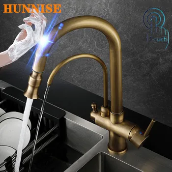 โบราณ Touch บนกรองก๊อกน้ําห้องครัวทองเหลืองร้อนเย็นดึงออกอ่างล้างจาน Tap Smart Sensor Touch Filter ก๊อกน้ําห้องครัว 1