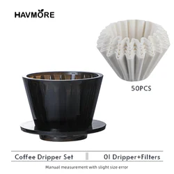 Portable Pour - Over Coffee Dripper Set with Filter Cup (Black 50filters)