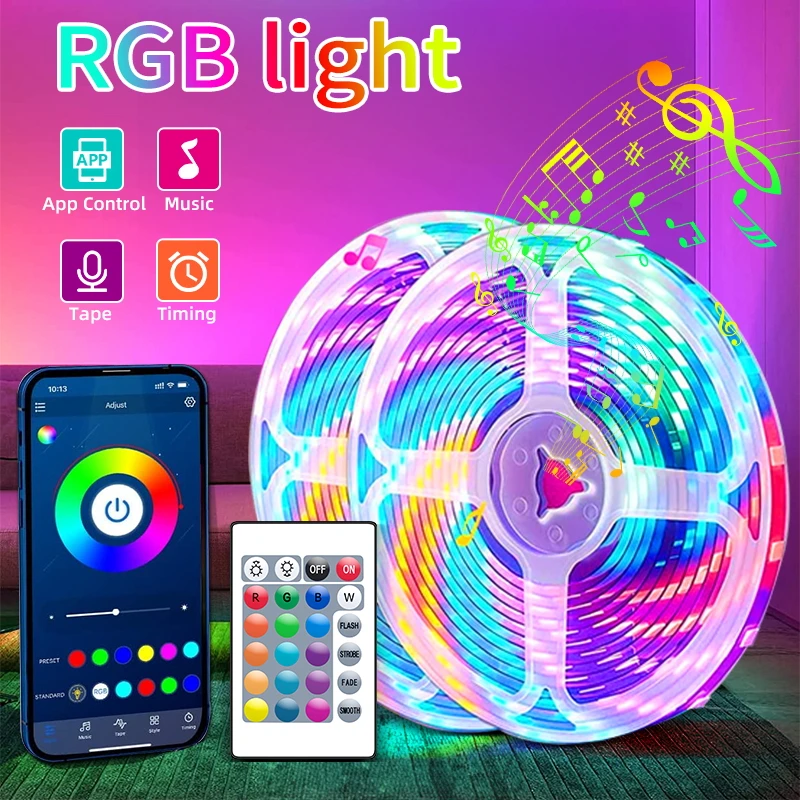  1M-30M 5050 LED Strip Lights IR Remote Bluetooth APP Control Full Set  remote RGB Smart Led Light Bedroom Decoration
