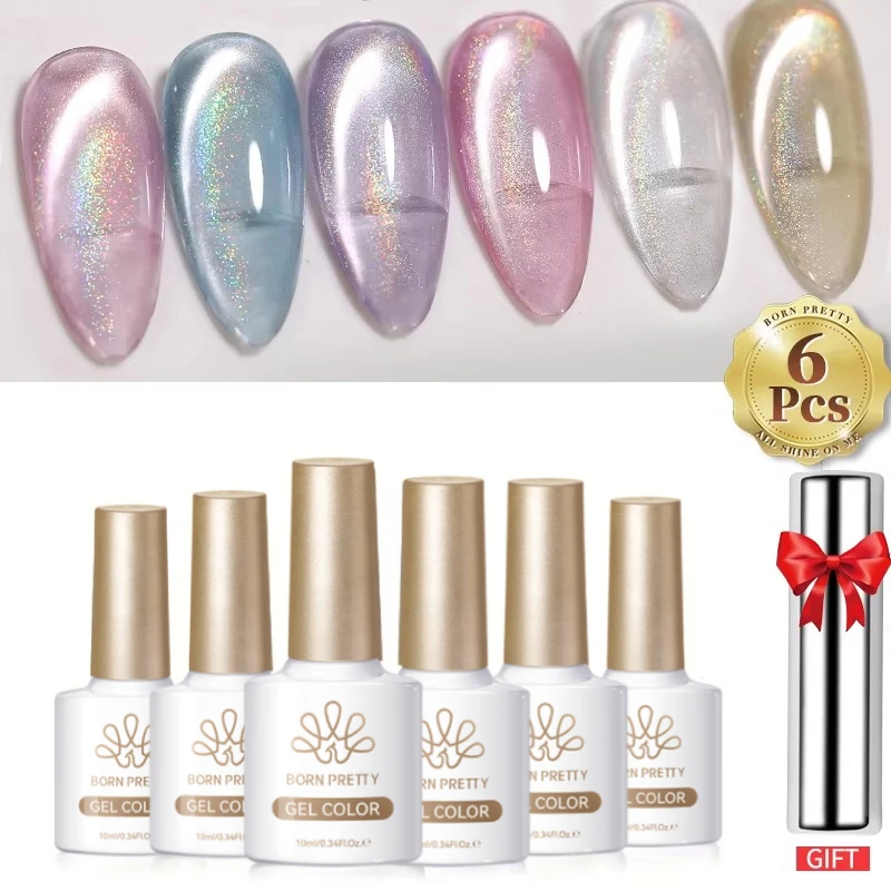 BORN PRETTY Shimmering Moonlight Gel Nail Polish Set - Sparkle White Silver UV Soak Off Manicure Gel