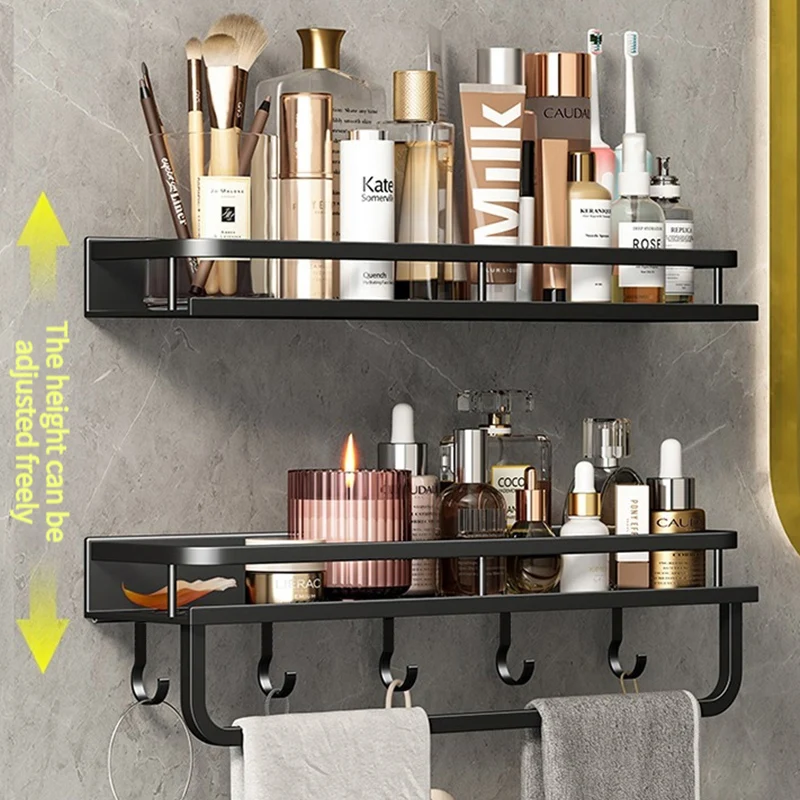 Bathroom rack bathroom shelf toilet space aluminum no drill hanging rack bathroom organizer hang on the wall 3