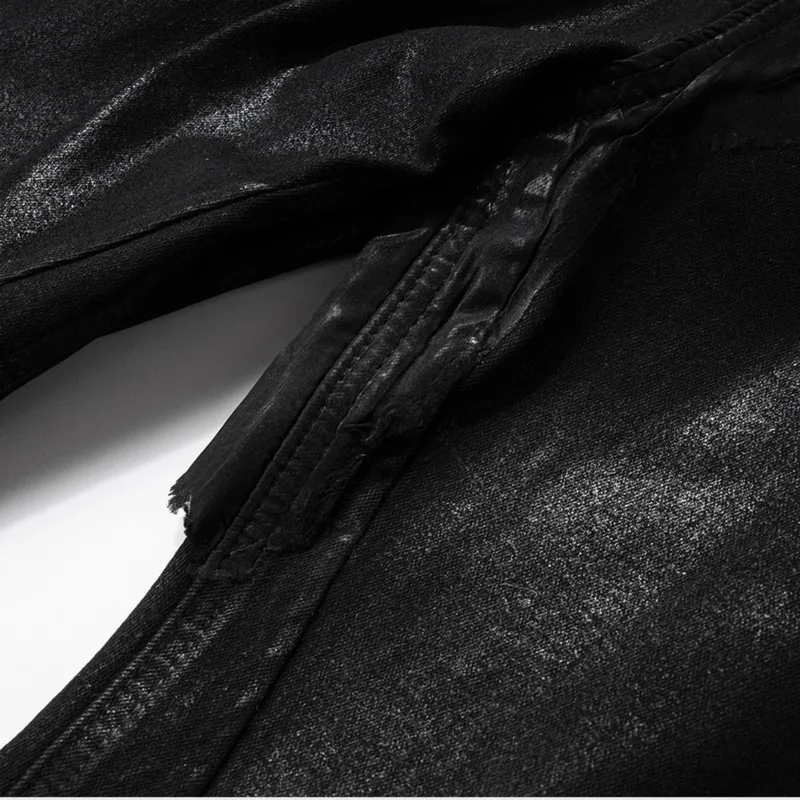 PFNW High Street Coated Brushed Micro Flare Drag Black Jeans Men's Tide Loose Micro Stretch Waxed Trousers Niche Design 28W5688