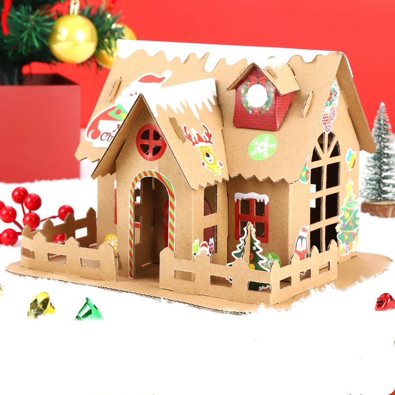Christmas Gingerbread House Kit with Light Cardboard Christmas Craft Kit  DIY Build Gingerbread House Supplies for Boy Girl Kids Holiday Fun Party  Game