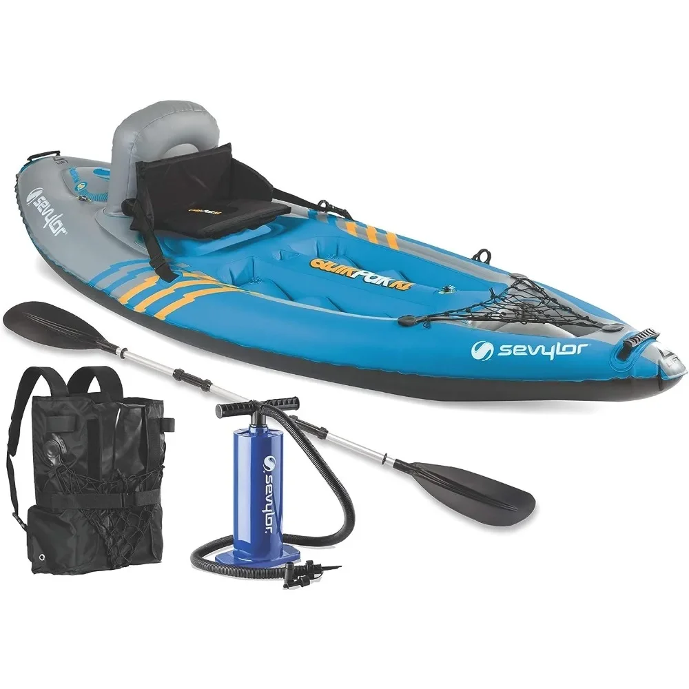 

Inflatable Kayak, Kayak Folds into Backpack with 5-Minute Setup, 21-Gauge PVC Construction; Hand Pump & Paddle Included Kayak