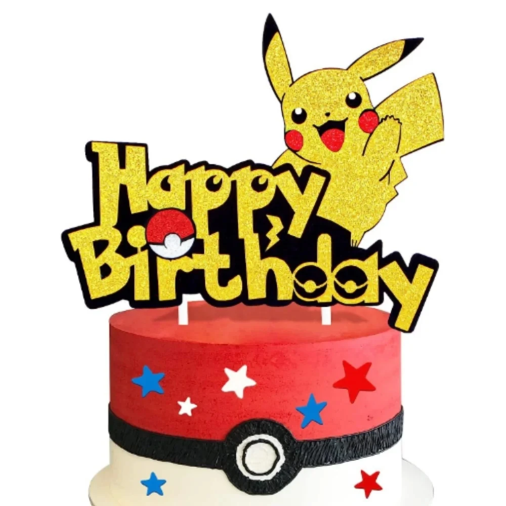 Pokemon Happy Birthday Cake Topper Cartoon Pikachu Cake Decoration Party Supplies Children's Birthday DIY Baby Shower Decoration 12 set jungle animal dinosaur cupcake topper kids birthday party cake decoration baby shower party supplies cake cup paper box