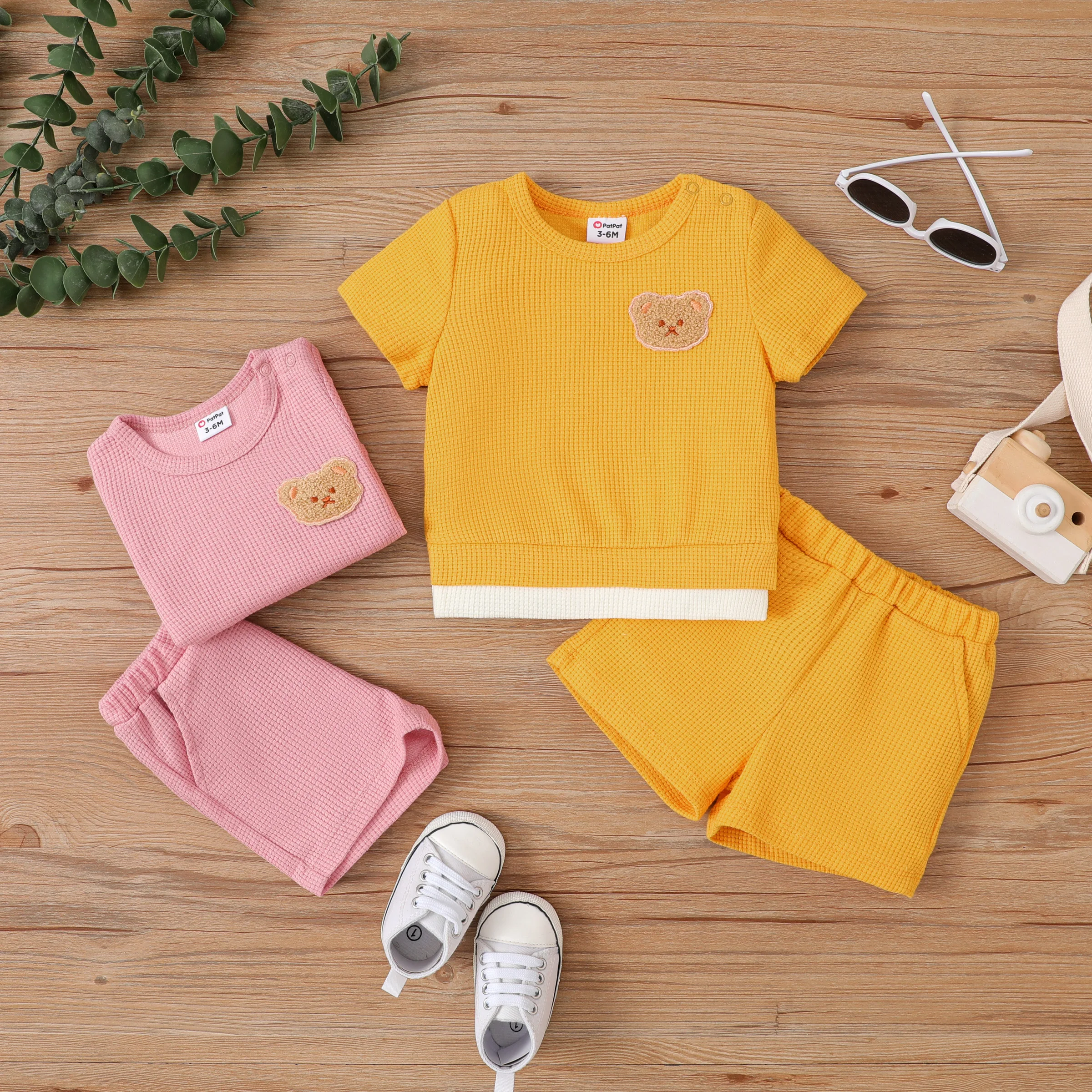 

PatPat Baby/Toddler Boy/Girl 2pcs Bear Embroidery Tee and Shorts Set