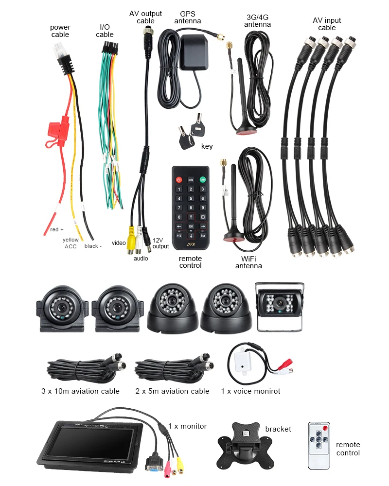 8채널 4G WiFi GPS 1080P AHD HDD 모바일 DVR 7인치 VGA 및 5개의 IR 방수 카메라가 장착된 감시 카메라 시스템