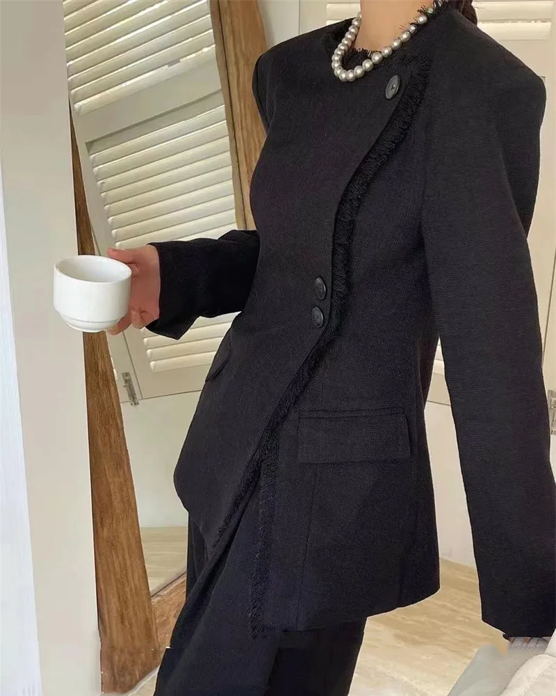 casual suit sets  2024 new women's spring and autumn two-piece fringed design jacket casual+pants set 4