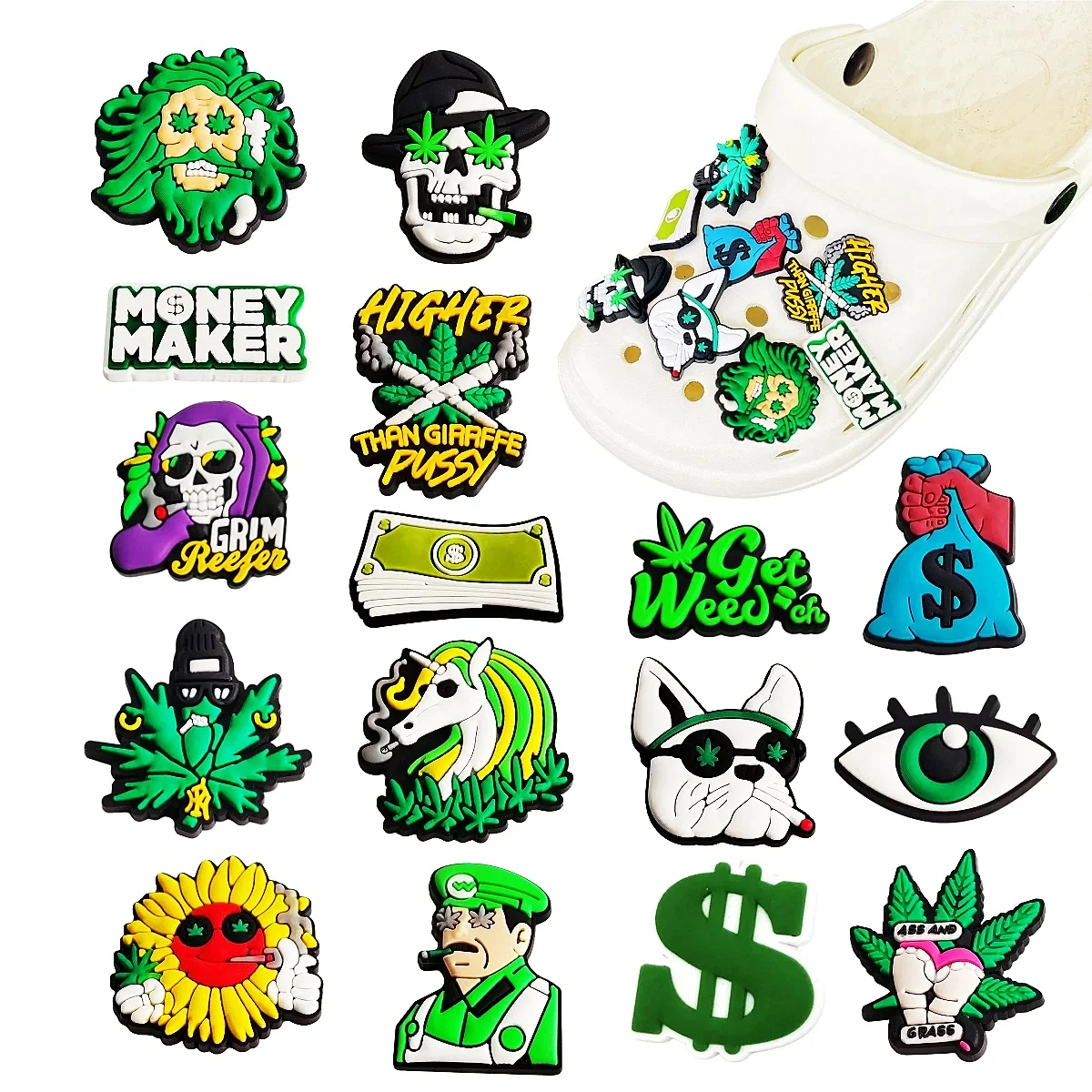 

16Pcs Green Shoe Charms Cartoon Clogs Shoe Charms Sandal PVC Shoe Decoration Shoes Accessorie For Adults Women Men