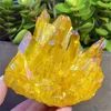 Natural Healing Gemstone Crystal Irregular Electroplating Yellow  Aura Quartz Crystals Cluster Raw Stone Hand craft Deco 2