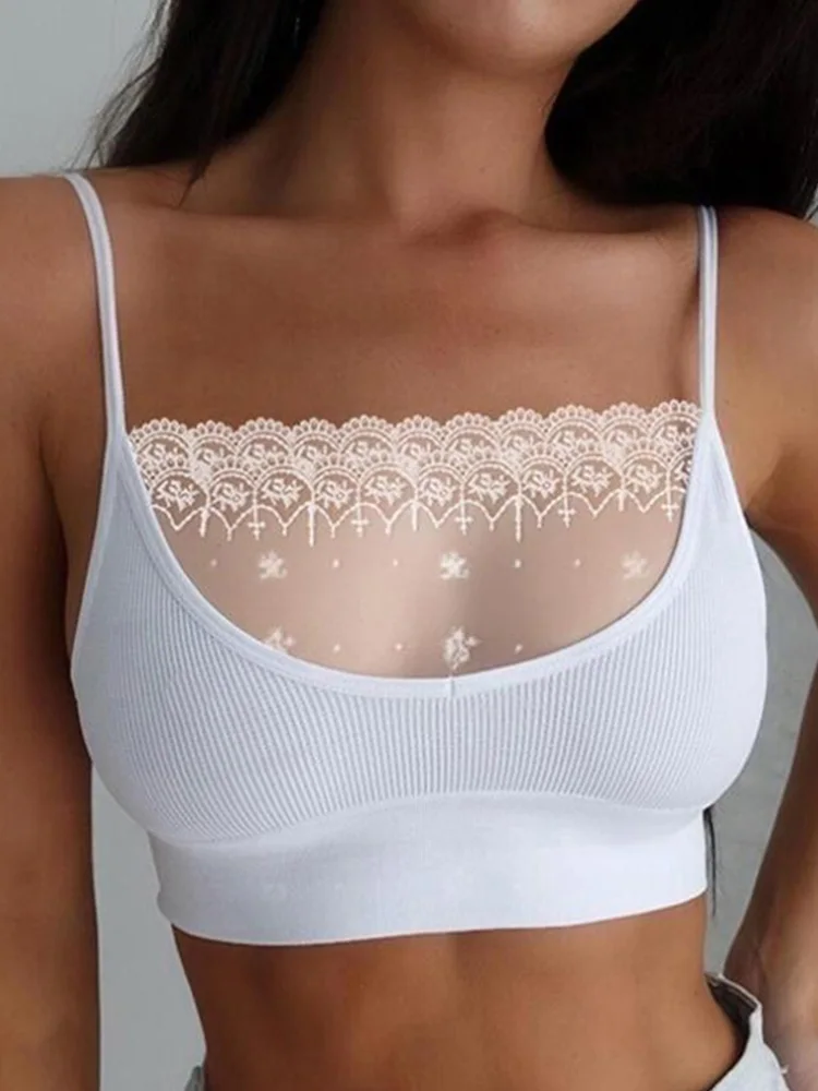 Women Sexy Chest Crop Tops Intimates Lace Patchwork Bra Seamless Bras Bustier Wrap Top Tube Bandeau Camisoles Spaghetti Strap