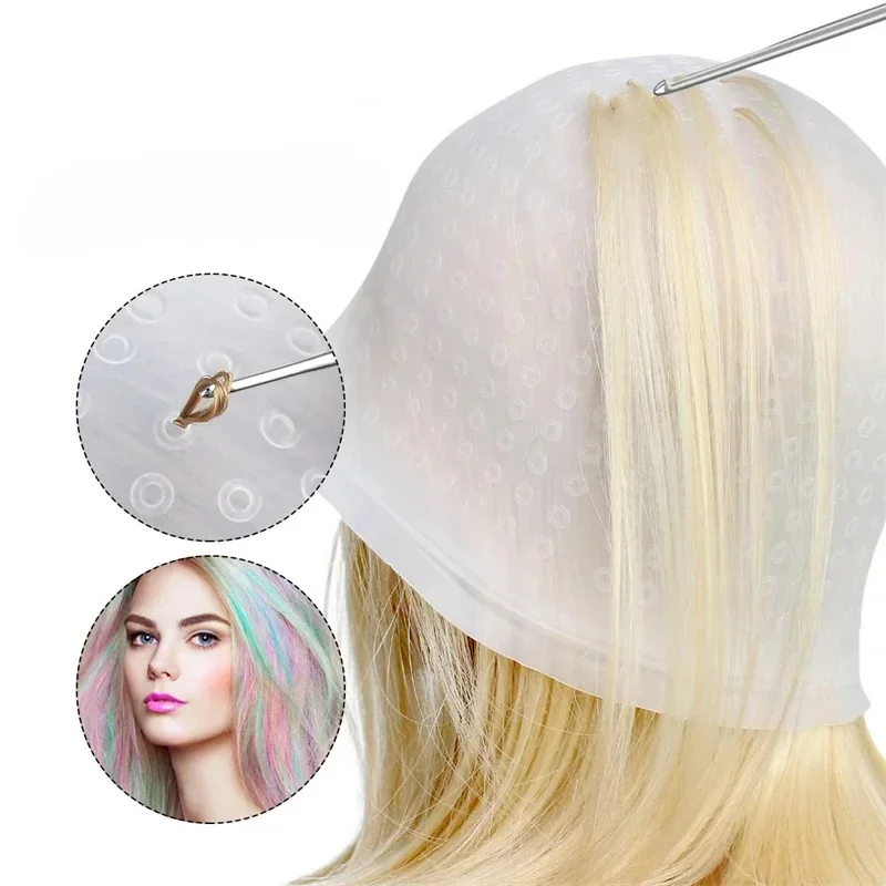 Salon Silicone Hair Color Highlight Cap Reusable Needle Hair Dying Frost Cap Dye Hat Hairstyle Tool Accessories 2Pcs/set hair dye cap