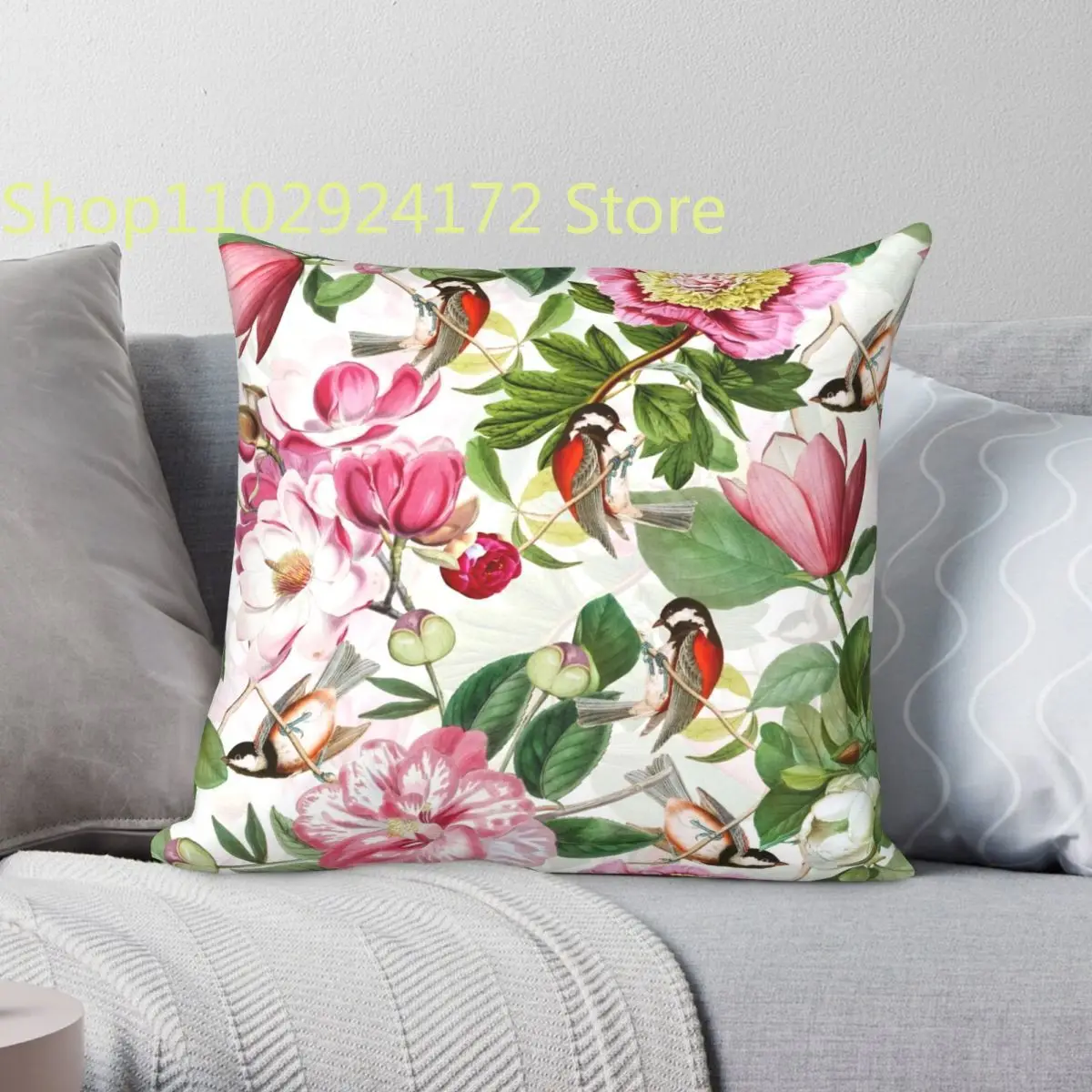 

Vintage Peonies Spring Flower Square Pillowcase Polyester Creative Zip Decor Pillow Case Bed Cushion Case 45x45
