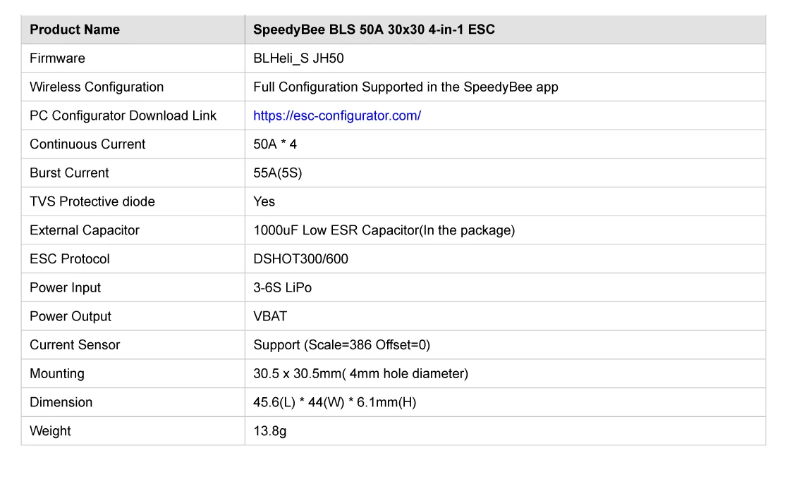 Speedy bee f405 v3 stack bls 50a 30x30 fc & esc inav beta vuelo caja negra