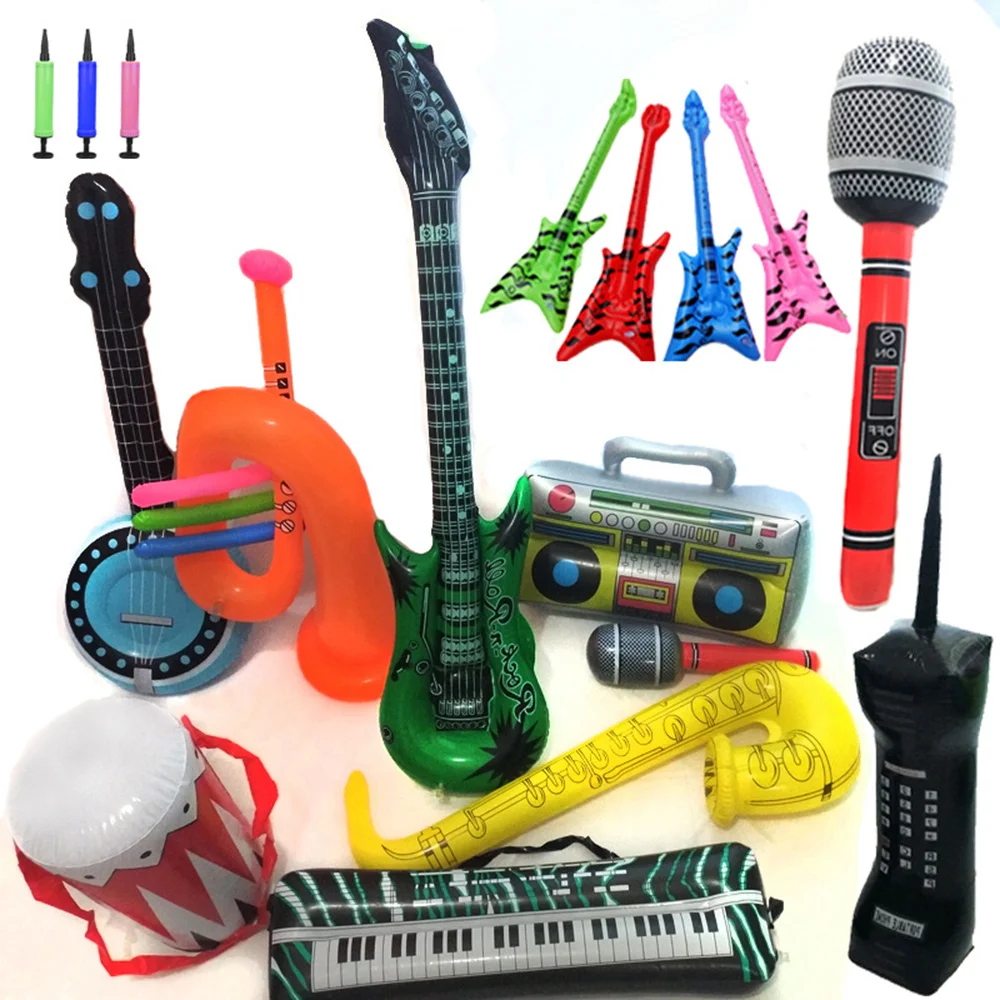 

Inflatable Rock Star Toy Inflatable Guitar Microphones Keyboard Piano Saxophone Balloon Waterproof Music 80s Party Decorations