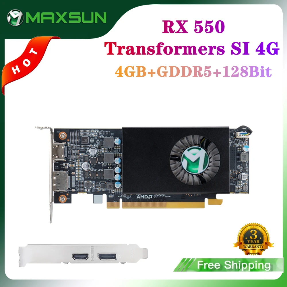 MAXSUN Full New AMD RX 550 Transformers SI 4G GDDR5 14nm Computer PC Gaming Video HDMI-compatible+DP 128Bit Graphics Card GPU display card for pc