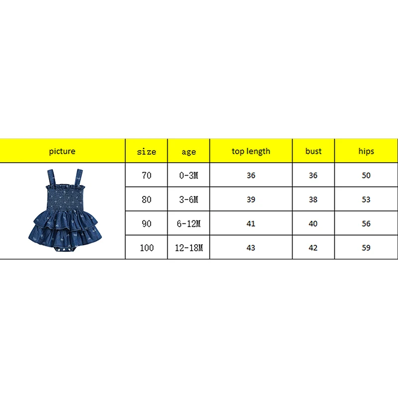 FOCUSNORM 0-18M Schöne Baby Mädchen Sommer Strampler Kleid Ärmellose Bogen Druck Süße Denim Tiered Cami Overalls – Detail 7