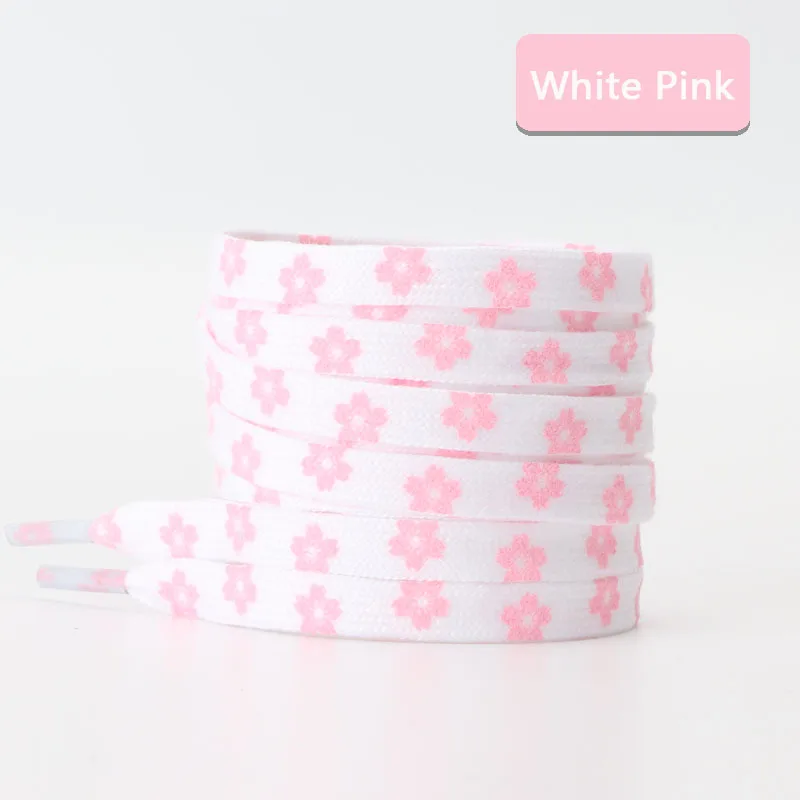 Heart Love Flat Shoelaces with Daisies and Sakura Design