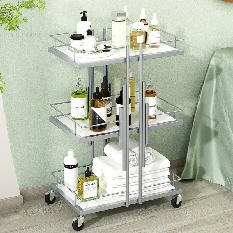 Multi Layer Storage Trolley Beauty Salon Multi-layer Tool Cart For Home Bathroom Kitchen Storage Trolley With Pulleys Light Luxury Salon Furniture Trolley