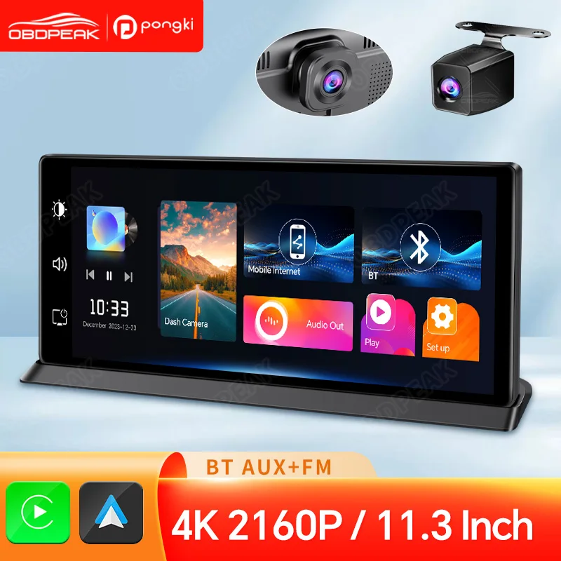 11.3 Dash Cam 4K 2 Systems Car Mirror Video Player Carplay Android Auto Car Monitor Multimedia GPS Rearview Camera Dashboard