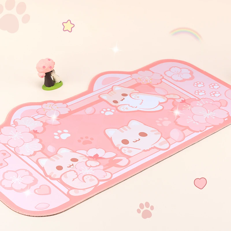 Kawaii Sakura Cat Gaming Mouse Pad Extra Larger XXL Desk Mat Water Proof Nonslip Laptop Computer Keyboard Desk Accessories kawaii extra large gaming mouse pad cute pink sakura cat xxl big desk mat water proof nonslip laptop computer keyboard desk mat