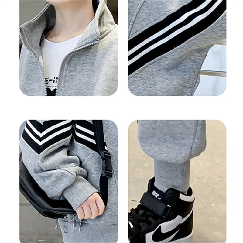 Teen Boys Clothing Set Kids Tracksuit Black Grey Cotton Loose Tops