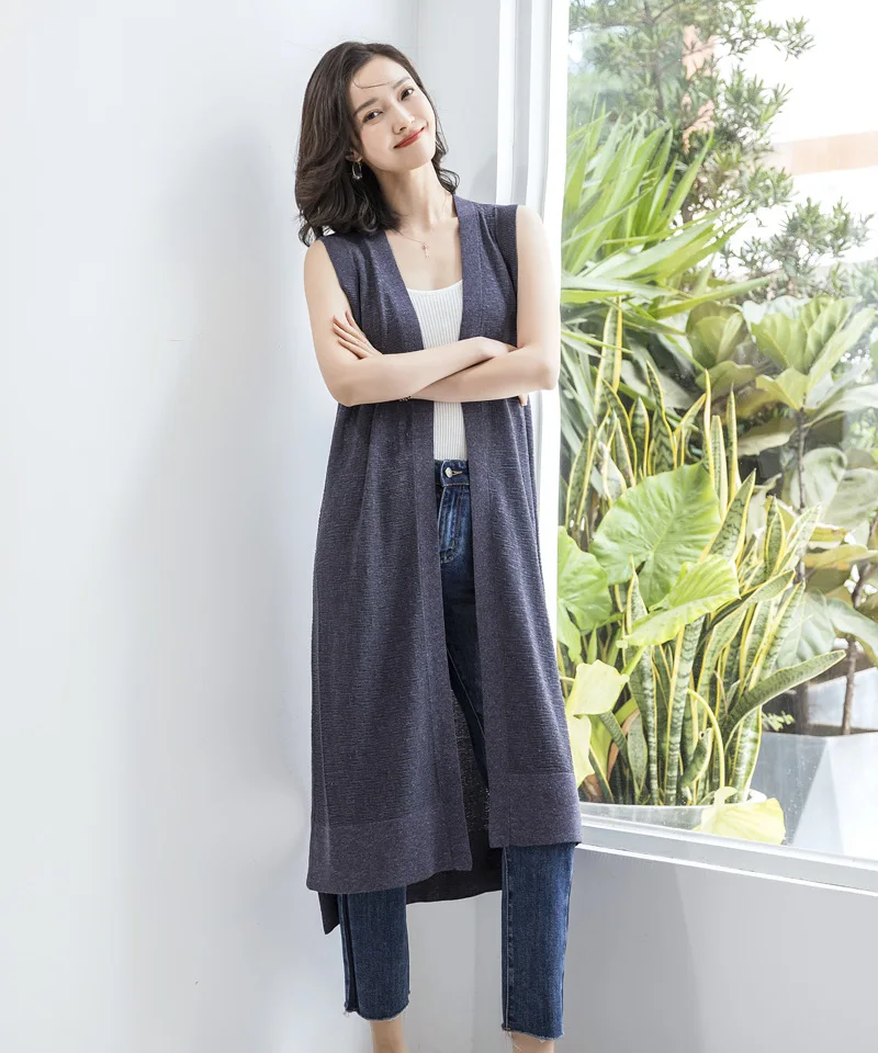Spring/summer 2022 New Women's Sweater Long Vest Korean Version Loose Large  Size Sleeveless Cardigan with Linen Knit Vest