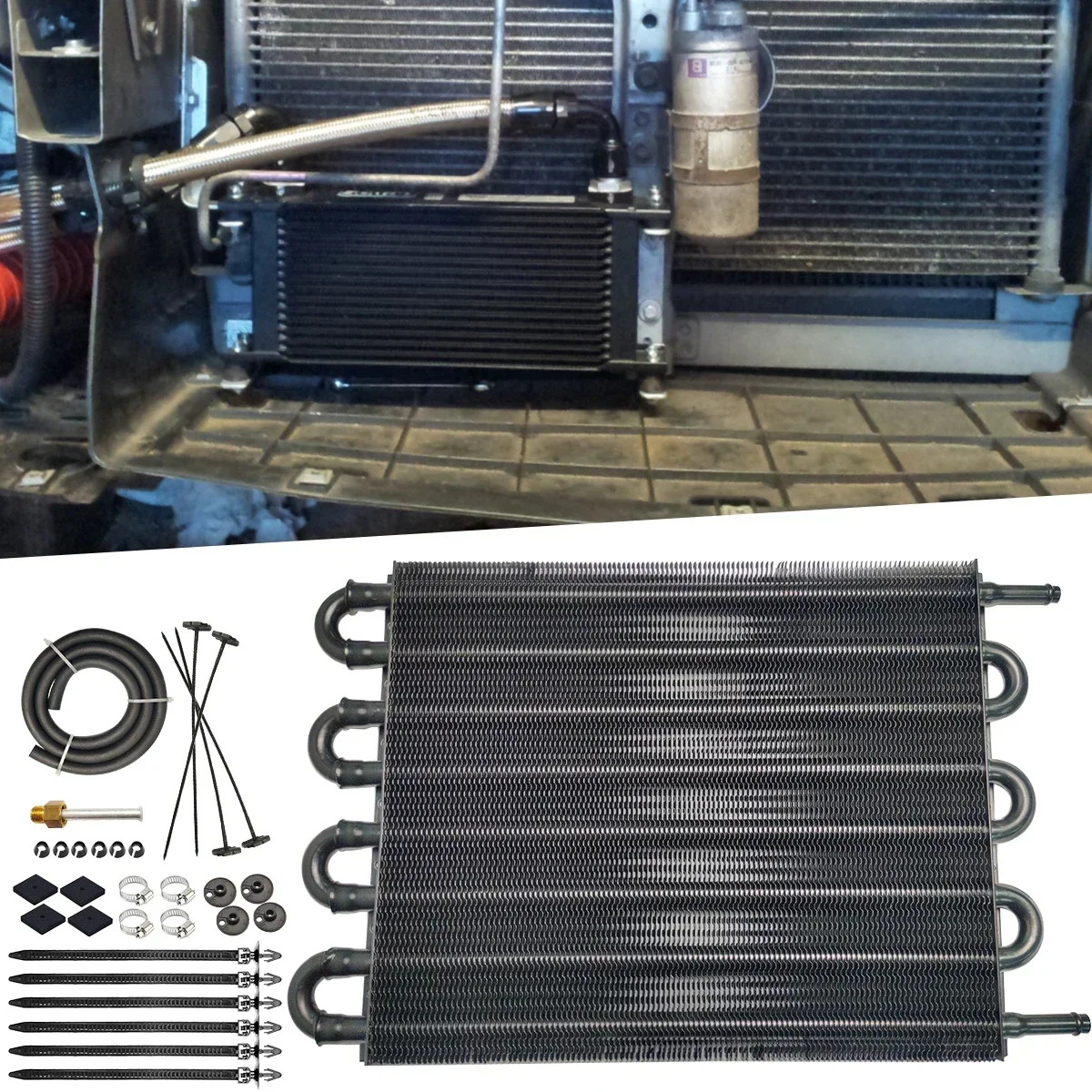 Oil Cooler 4 Row 6 Row 8 Universal Aluminum Radiator Converter Kit Auto Manual fit for Car Motorcycle Remote Transmission