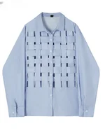 Chemise tissée à rayures pour femmes, grande taille, revers, manches longues, boutons, chemisier, vêtements d'été, printemps 2023 1