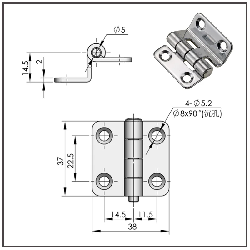 Stainless Steel Hinges 304 Stainless Steel Right Angle Bend for Industrial Instrumentation Cabinet Door Hinges