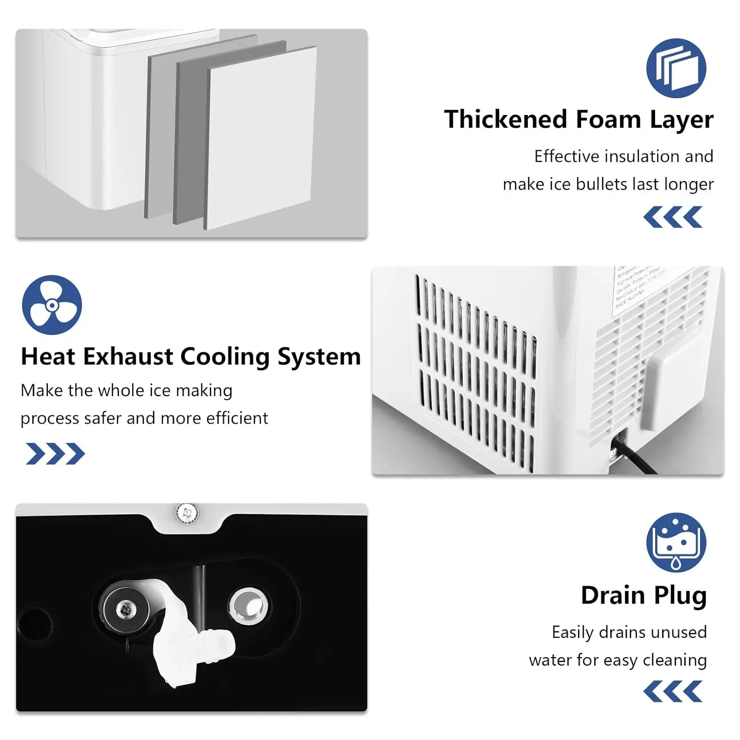 NEW Countertop Ice Maker, 9 Thick Bullet-Shaped Ice Ready in 6-9 Mins, 26.5 Lbs in 24Hrs, Portable Maker Machine White