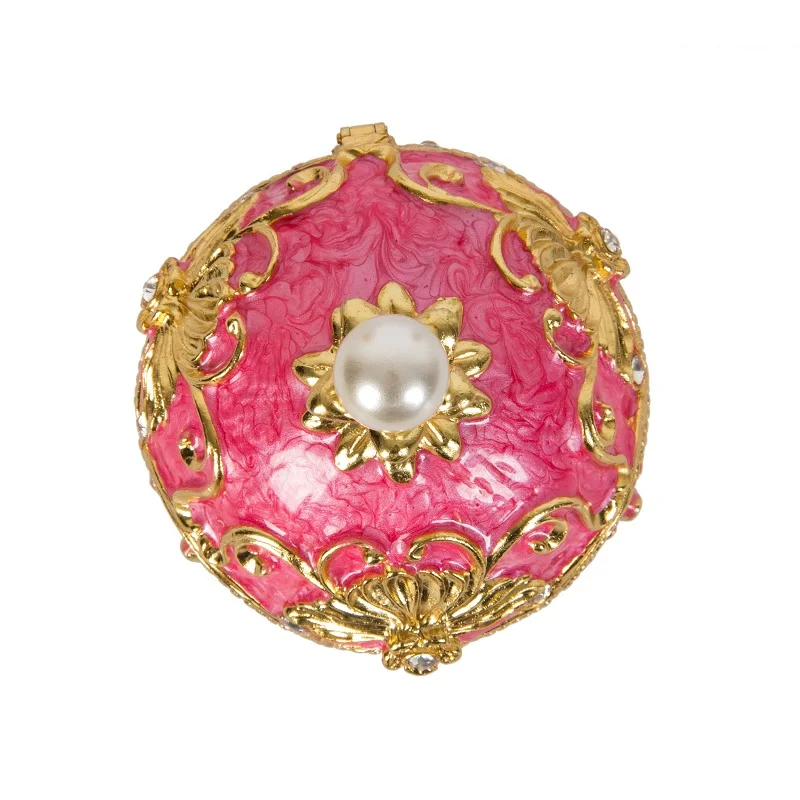 QIFU Beautiful Metal Luxury Pink Faberge Egg Trinket Box for Home Decor 5