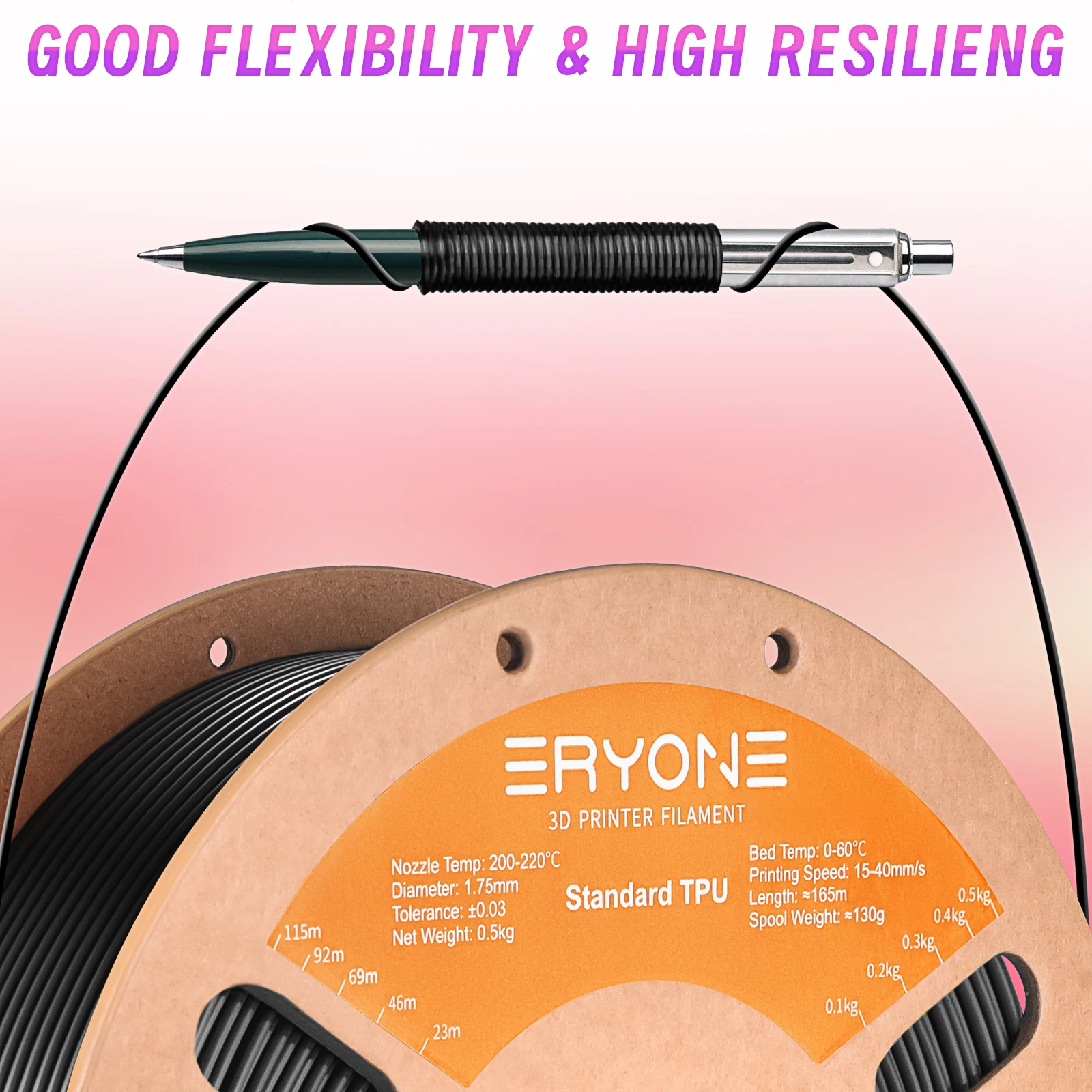 ERYONE TPU 95A 3D 프린터 필라멘트 1.75mm, 유연한 95A 소프트 고탄성 500g 스풀
